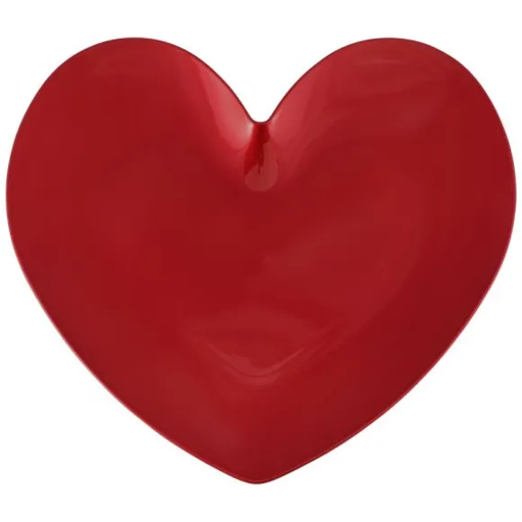 Assiette de présentation en forme de cœur rouge en plastique - 35,4 x 33 cm - Saint-Valentin