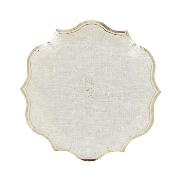8 assiettes en carton - Diamètre 23 cm - Collection Communion Effet Lin et Or