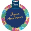 8 assiettes en carton "Joyeux Anniversaire" - Diamètre 23 cm - Collection Tropical
