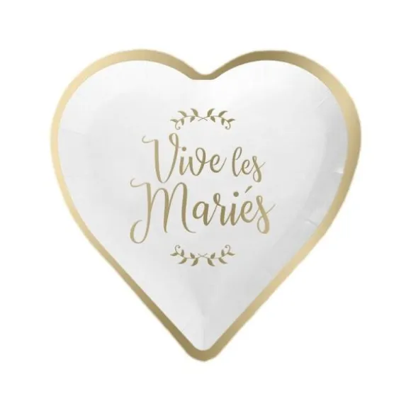 6 assiettes en forme de cœur - Collection Vive les Mariés
