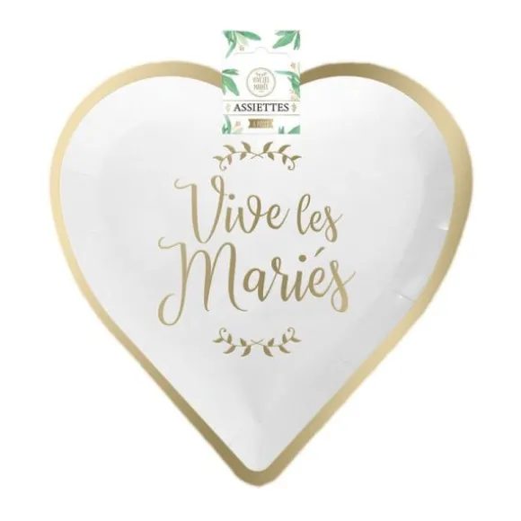 6 assiettes en forme de cœur - Collection Vive les Mariés