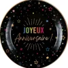 6 assiettes "Joyeux Anniversaire" en carton - Diamètre 22,5 cm - Collection Festicolor - Couleur au choix