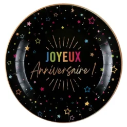 6 assiettes "Joyeux Anniversaire" en carton - Diamètre 17,5 cm - Collection Festicolor - Couleur au choix