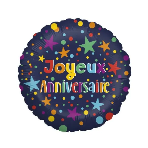Ballon Aluminium Joyeux Anniversaire - Marine et Multicolore