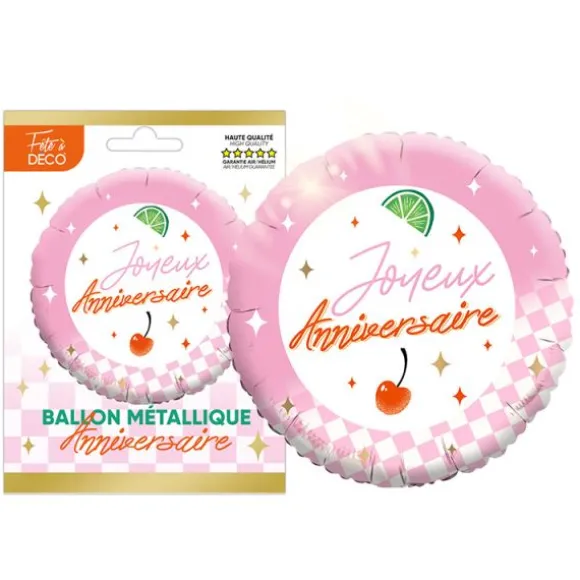 Ballon en aluminium arrondi "Joyeux Anniversaire" - Diamètre 35 cm - Collection Retro Pop