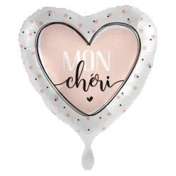 Ballon en aluminium "Chéri" en forme de cœur pour la Saint-Valentin - Diamètre 46 cm - Modèle au choix