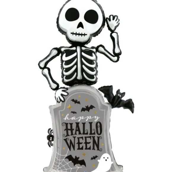 Ballon en aluminium d'Halloween - Squelette avec pierre tombale - 85 x 169 cm