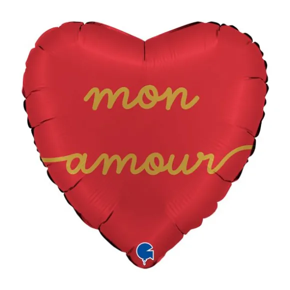 Ballon en aluminium en forme de cœur pour la Saint-Valentin - Recto / Verso "Je t'aime mon amour" - Diamètre 36 cm