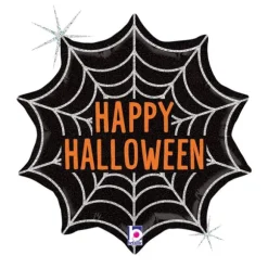 Ballon en aluminium à forme de toile d'araignée - Happy Halloween - 37 x 38 cm
