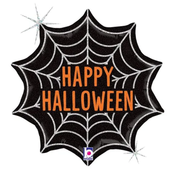 Ballon en aluminium à forme de toile d'araignée - Happy Halloween - 37 x 38 cm