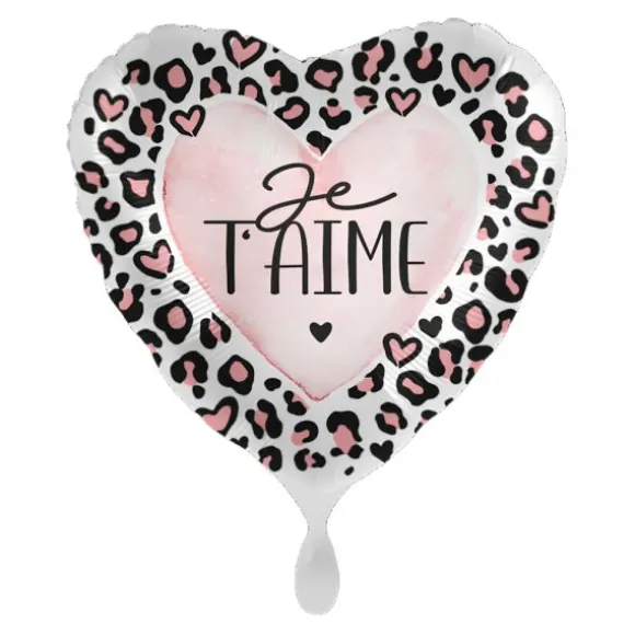 Ballon en aluminium "Je t'aime" en forme de cœur avec motifs léopard pour la Saint-Valentin - Diamètre 46 cm
