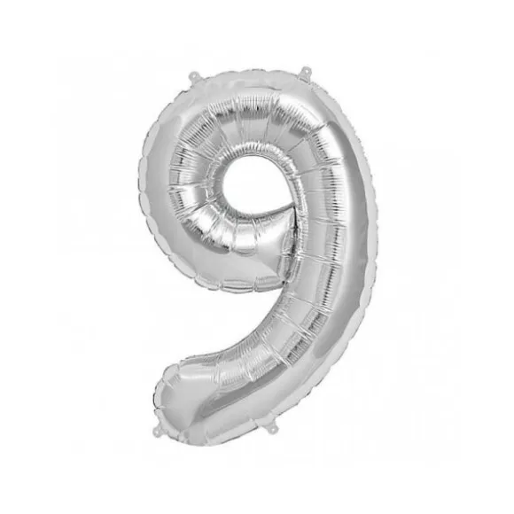 Ballon en aluminium métallisé Argent - 36 cm - Chiffre 9