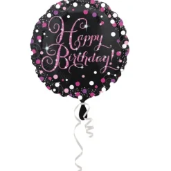 Ballon Hélium - "Happy Birthday" Rose / Noir