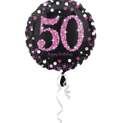 Ballon Hélium - "Happy Birthday 50" Rose / Noir