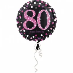 Ballon Holographique Joyeux Anniversaire Rose - 80 ans