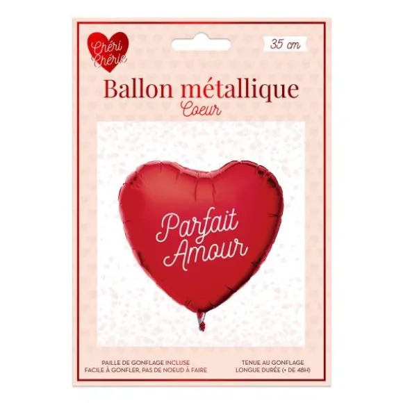 Ballon métallique en forme de cœur - Parfait Amour - Saint-Valentin - Collection Chéri Chérie