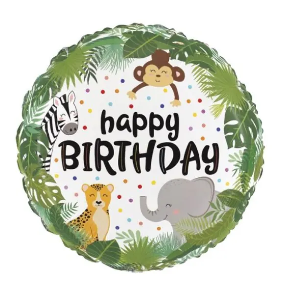 Ballon Rond Aluminium Happy Birthday - Jungle