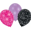 6 Ballons de Baudruche "Happy Birthday" - Violet / Noir / Rose