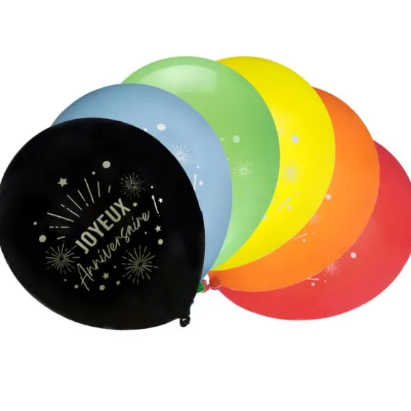 6 ballons "Joyeux Anniversaire" en latex - Diamètre 30 cm - Couleur au choix