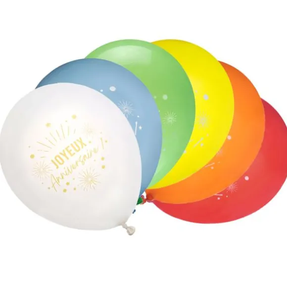 6 ballons "Joyeux Anniversaire" en latex - Diamètre 30 cm - Couleur au choix