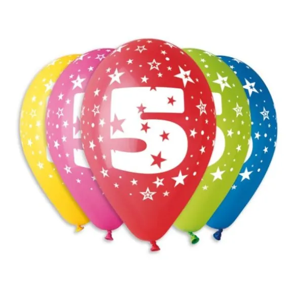 8 Ballons multicolores - 25 cm - Chiffre 5