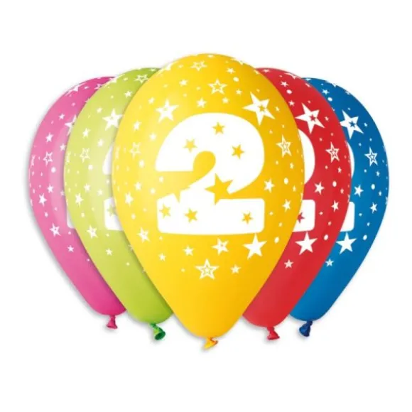 8 Ballons multicolores - 25 cm - Chiffre 2
