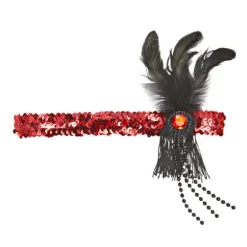 Bandeau Charleston Sequins et Plumes - Rouge