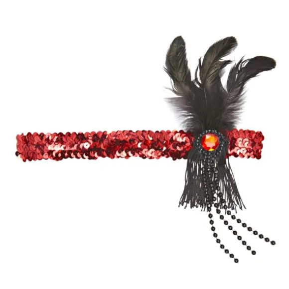 Bandeau Charleston Sequins et Plumes - Rouge