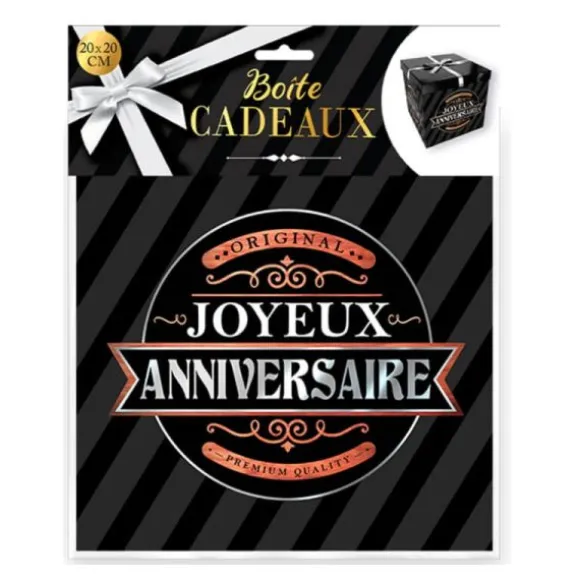 Boîte Cadeau Joyeux Anniversaire Noire - 20 x 20 cm