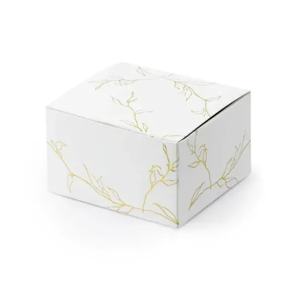 10 boîtes blanches en carton - Branches dorées
