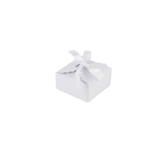 10 Boîtes Festonnées Blanches avec Rubans en Satin - 7 cm