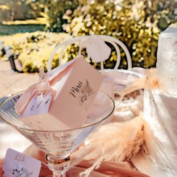 8 Boîtes Festonnées " Merci " en Carton - Collection Boho Blush et Or