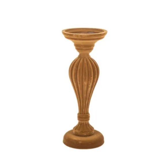 Bougeoir Baroque velours kaki - 28 x 10,5 cm