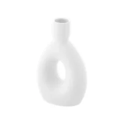 Bougeoir blanc en céramique avec rond - 8,7 x 4,3 x 14 cm - Collection Voile de Douceur