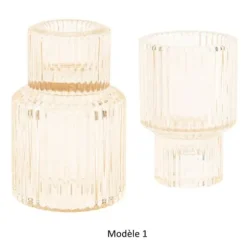 Bougeoir double en verre - Antonio - 5,5 x 8,5 cm - Couleur au choix