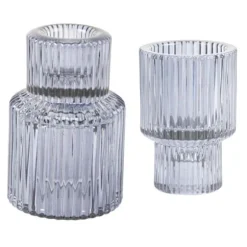 Bougeoir double en verre - Antonio - 5,5 x 8,5 cm - Couleur au choix