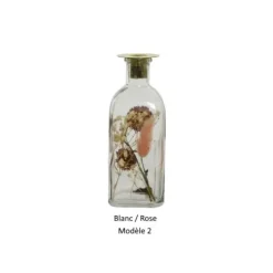 Bougeoir en verre avec fleurs séchées en décor - 19 cm - Modèle au choix