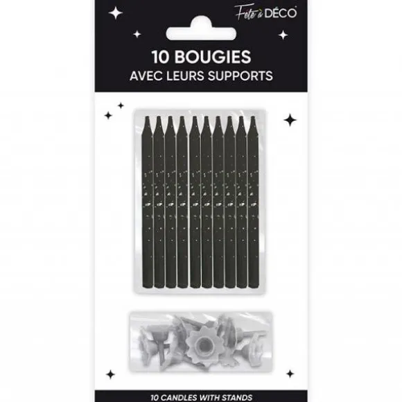 10 bougies avec supports - 7,5 cm - Couleur au choix