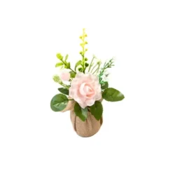 Bouquet Artificiel dans pot en toile de jute - Rose Clair