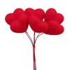 Bouquet de 6 cœurs rouges floqués en mousse - 10 x 4 x 15 cm - Saint-Valentin