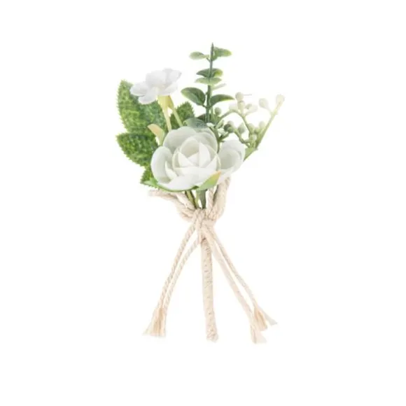 Bouquet de feuillage, de rose blanche et de jasmin - 14 cm