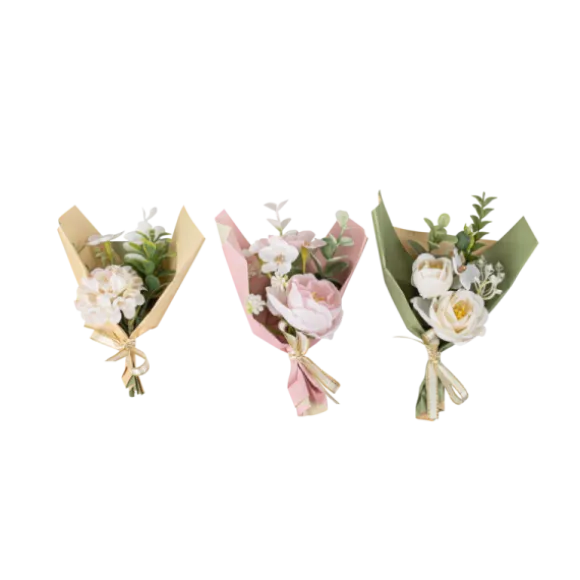 Bouquet de fleurs avec papier et rubans - 8 x 13 cm - Modèle Aléatoire