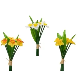 Bouquet de jonquilles sur tige en polyester - 25 cm - Pâques - Couleur Aléatoire