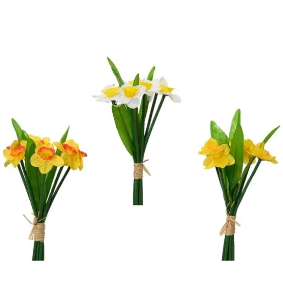 Bouquet de jonquilles sur tige en polyester - 25 cm - Pâques - Couleur Aléatoire