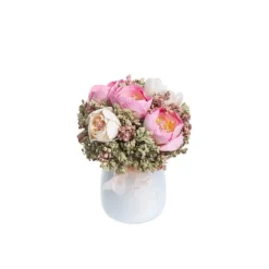Bouquet de Renoncules blanches et roses dans un pot en verre