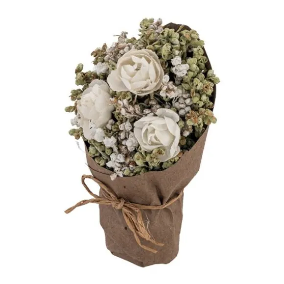 Bouquet de roses blanches artificielles avec papier kraft - 7,5 x 5,5 x 13 cm - Collection Voile de Douceur