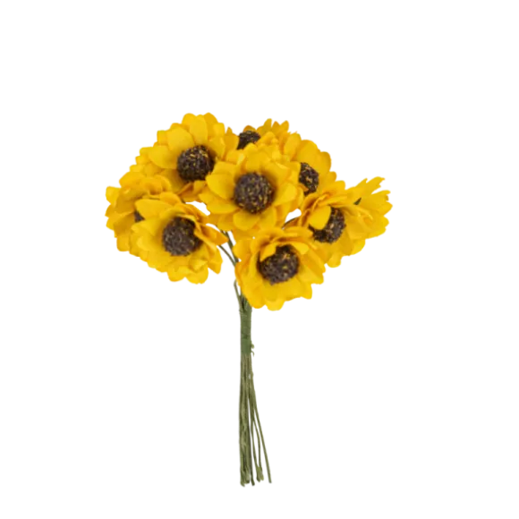 Bouquet de 10 tournesols jaunes sur tige en papier - 2 x 10 cm