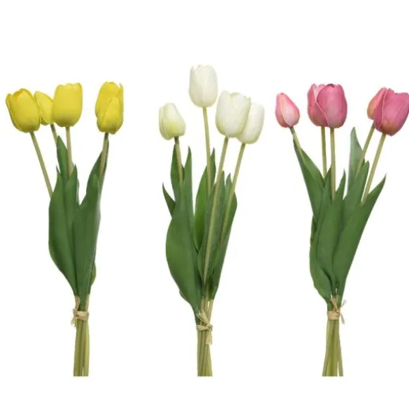 Bouquet de tulipes sur tige en plastique - 49 cm - Pâques - Couleur Aléatoire