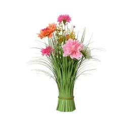 Bouquet d'herbe avec fleurs colorées en polyester - 40 cm - Pâques