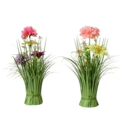 Bouquet d'herbe avec fleurs colorées - 30 cm - Pâques - Modèle Aléatoire